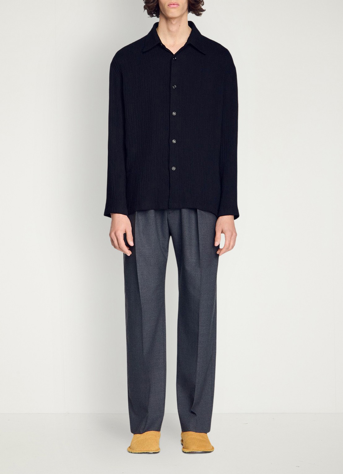 Sandro Oversized fit overhemd met structuur - voorkant 2 zwart