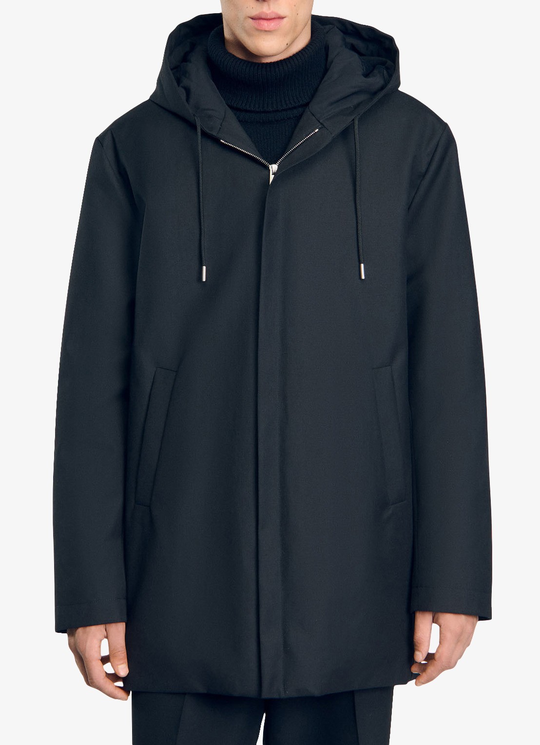 Sandro Parka in wolblend met steekzakken - detail zwart