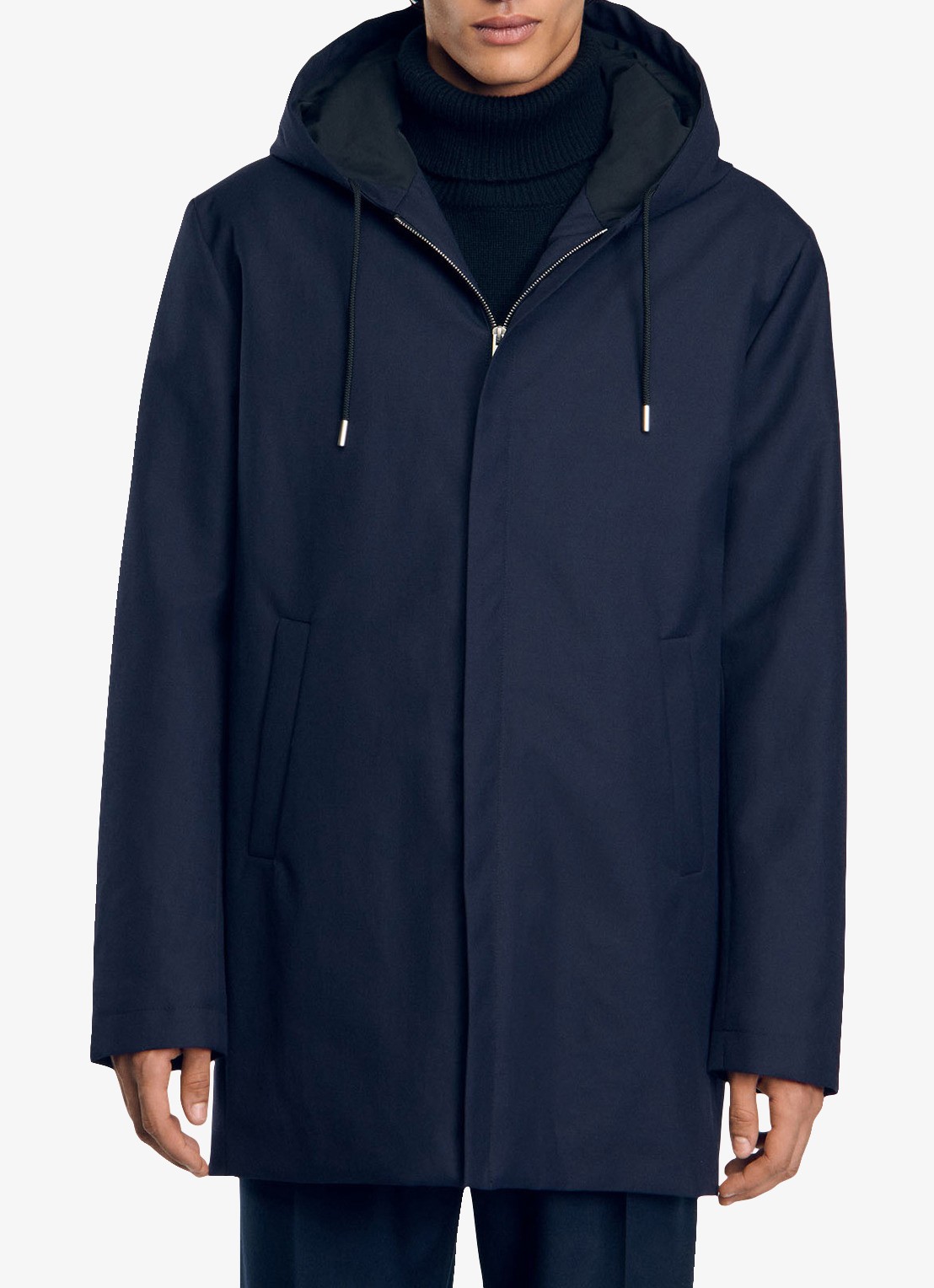 Sandro Parka in wolblend met steekzakken - detail donkerblauw