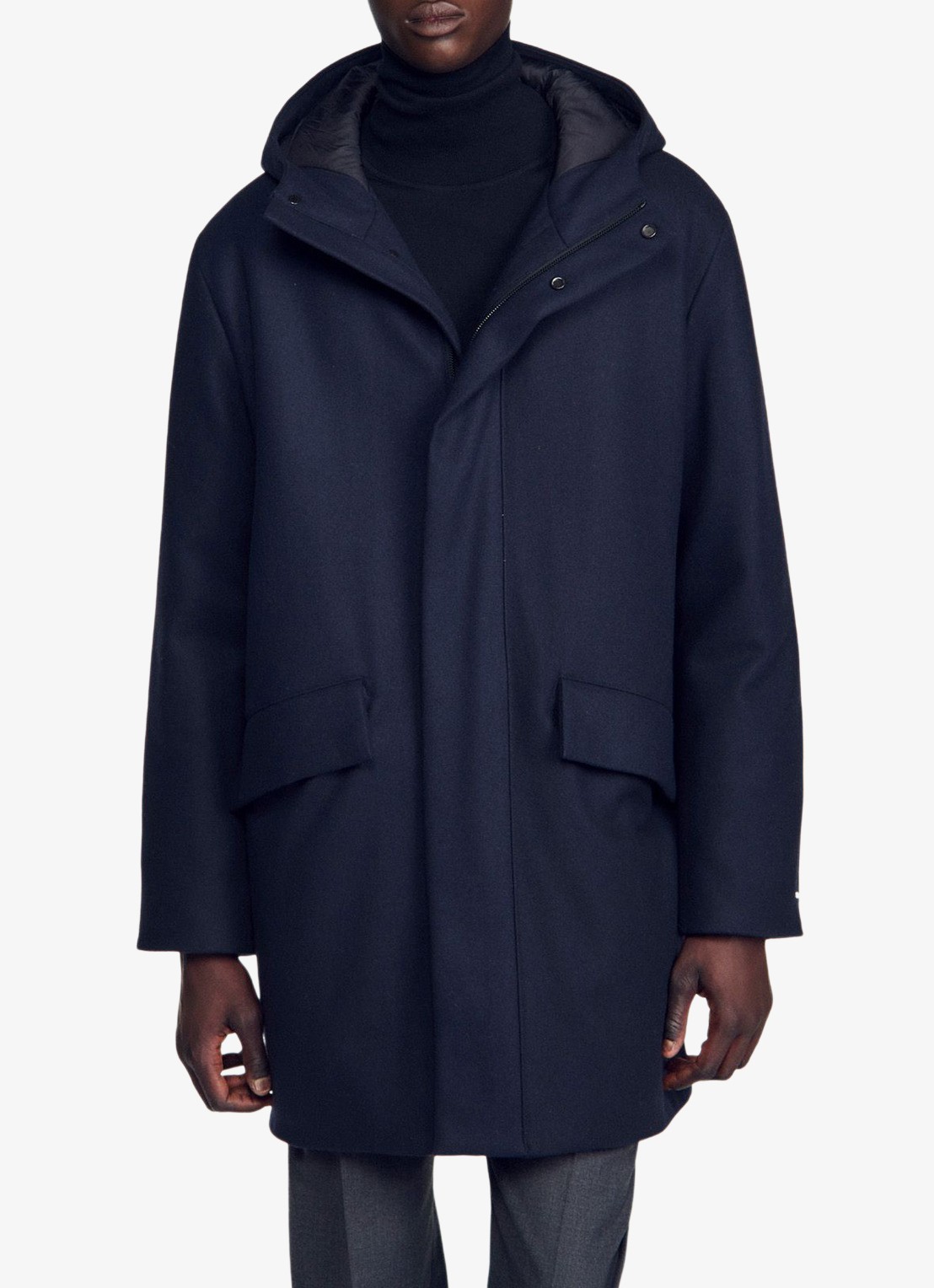 Sandro Parka in wolblend - detail 4 donkerblauw
