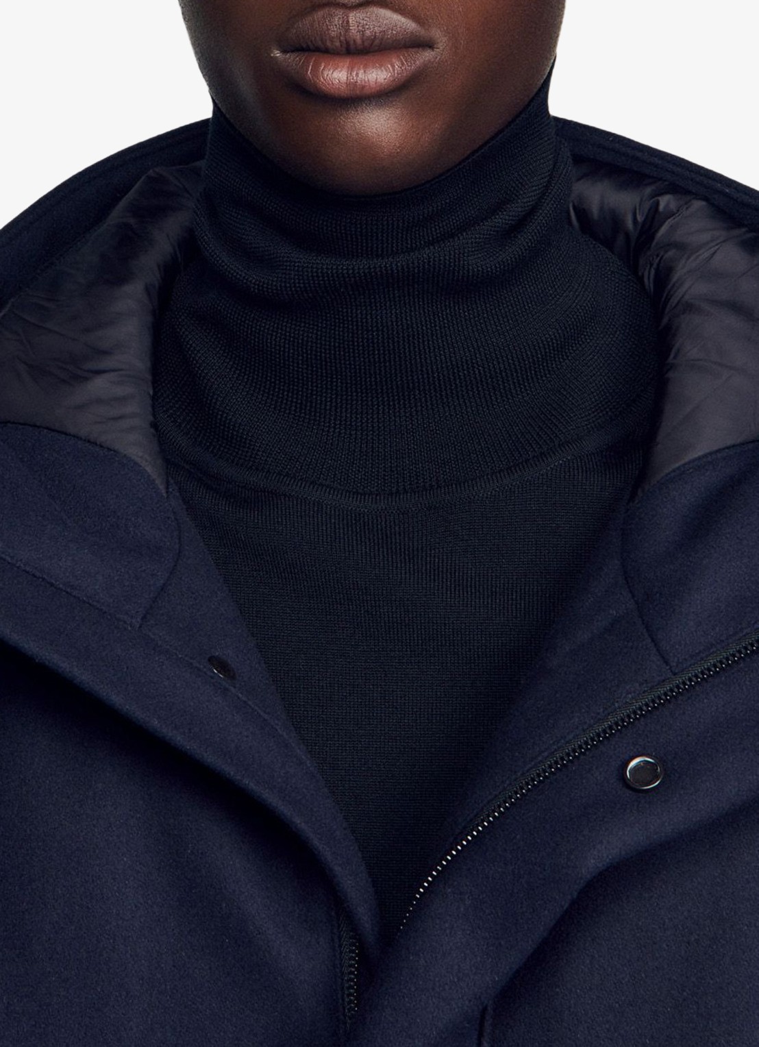 Sandro Parka in wolblend - detail 6 donkerblauw