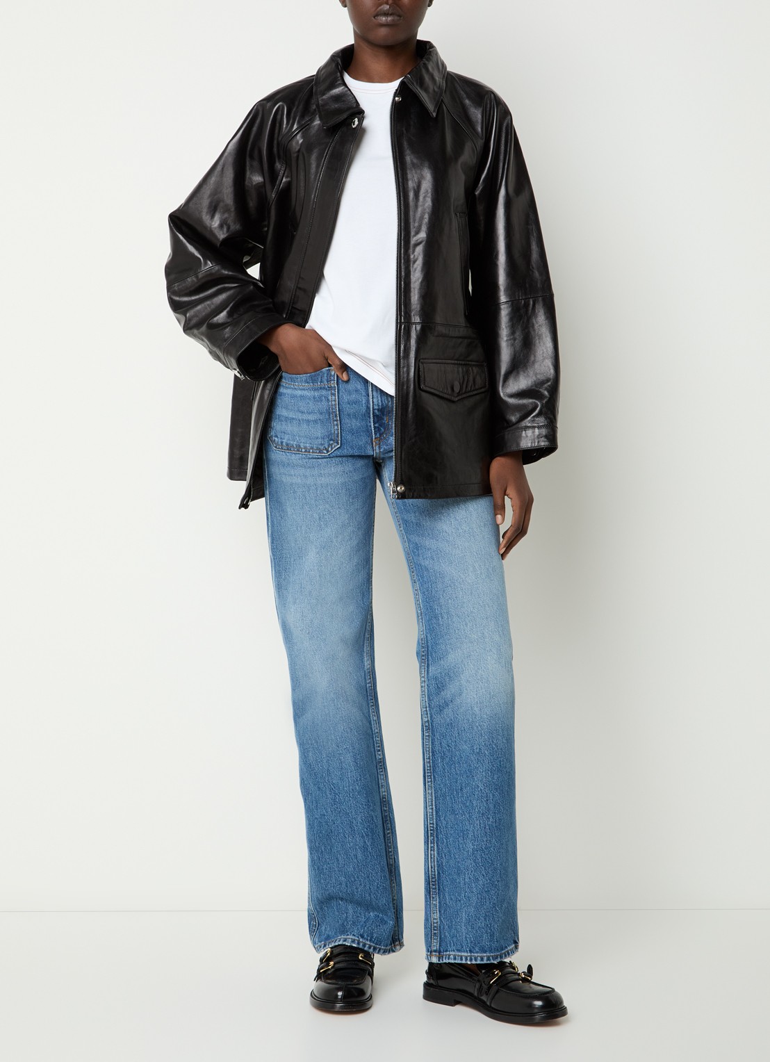 Sandro Parka van lamsleer met glanzende finish - voorkant 2 zwart