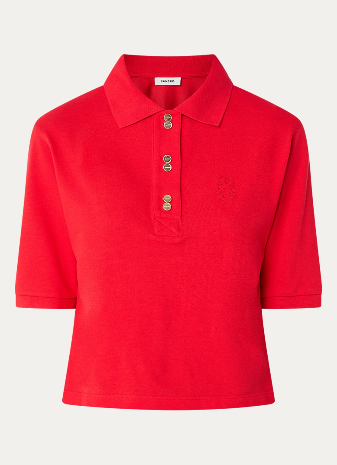 Sandro Polo van piquékatoen met logoborduring - voorkant steenrood