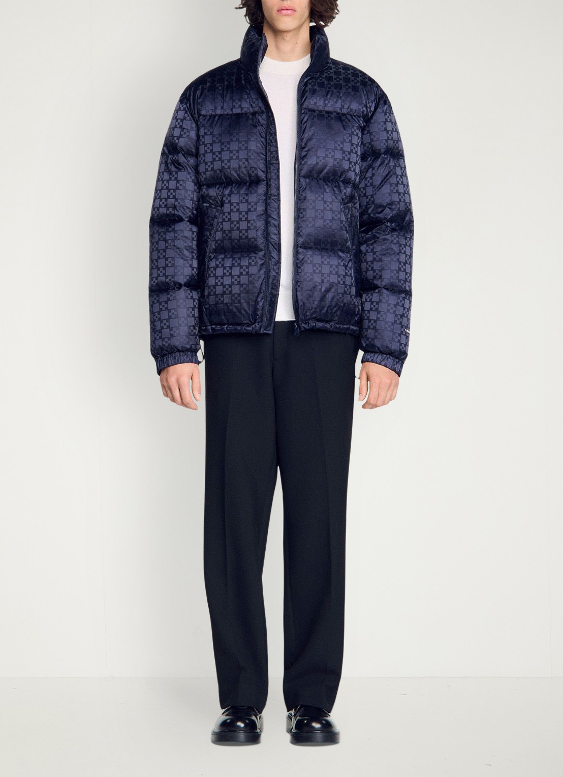 Sandro Puffer jack met ruitdessin - detail 3 donkerblauw