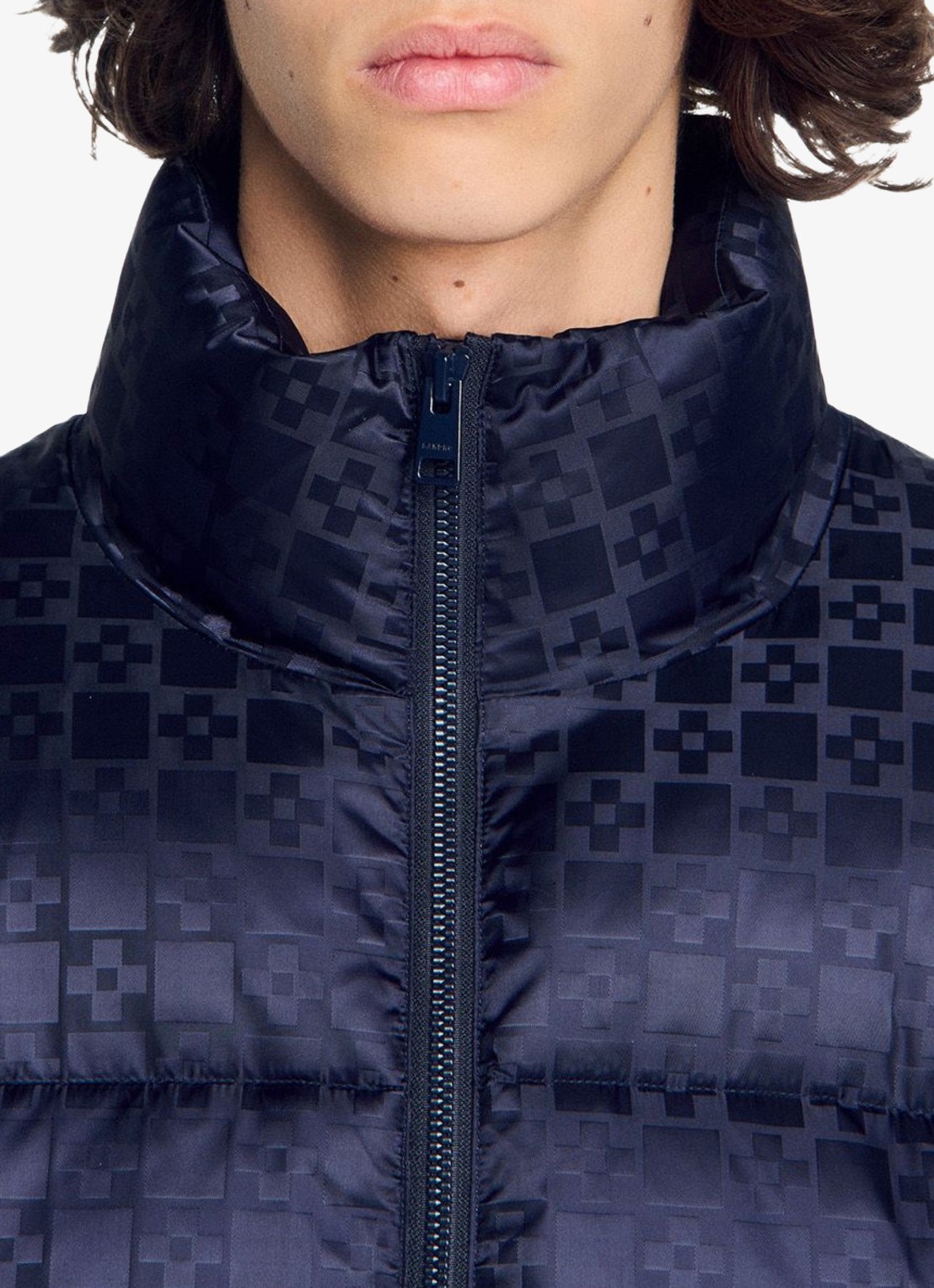 Sandro Puffer jack met ruitdessin - detail 4 donkerblauw