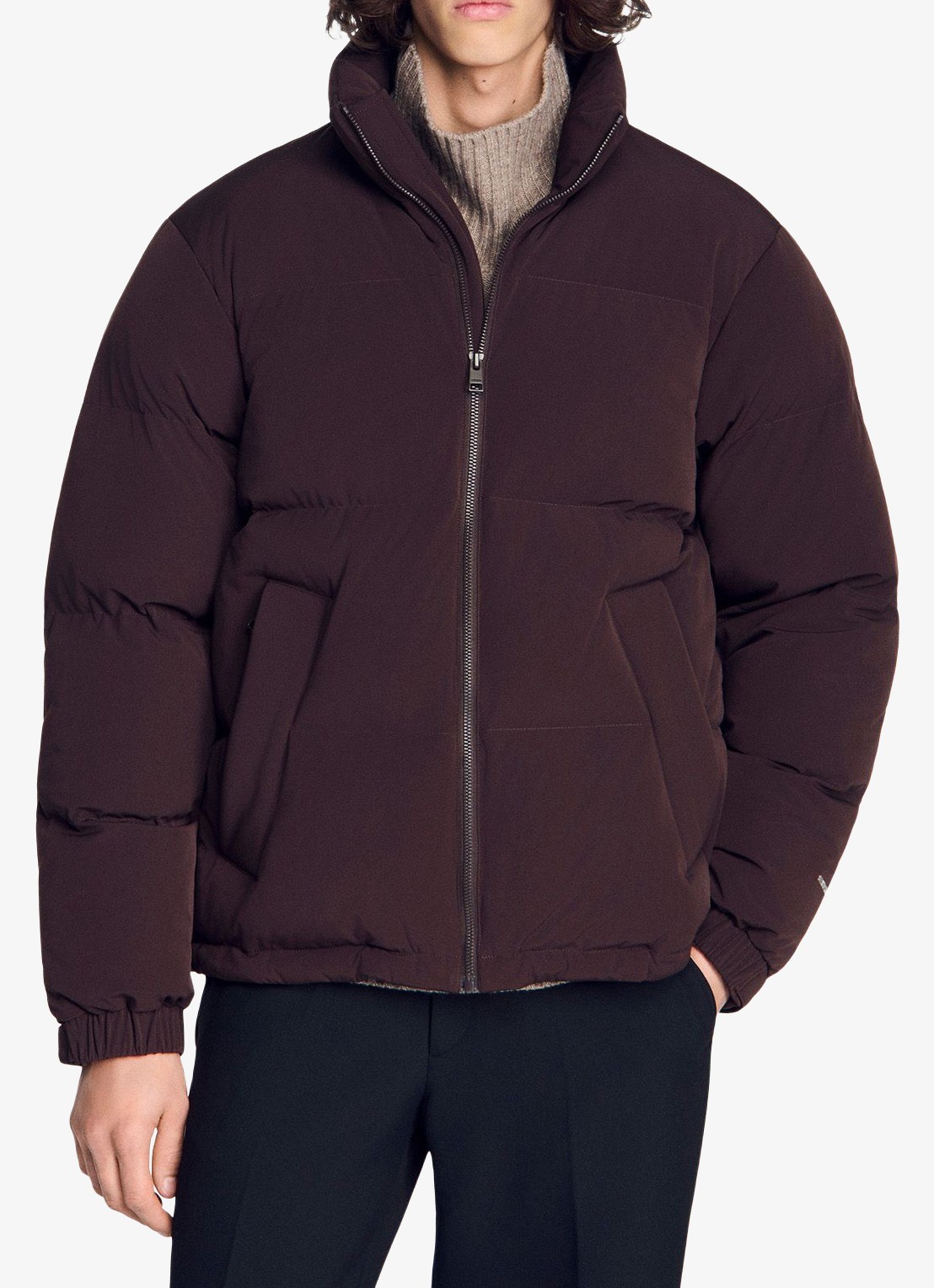 Sandro Puffer jas met logo - detail 4 chocoladebruin