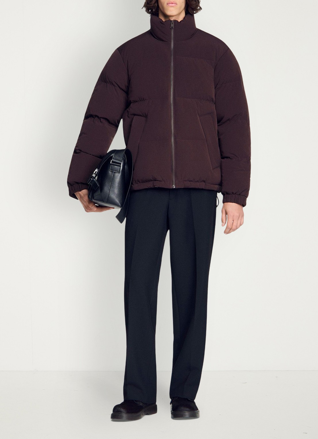 Sandro Puffer jas met logo - detail 5 chocoladebruin
