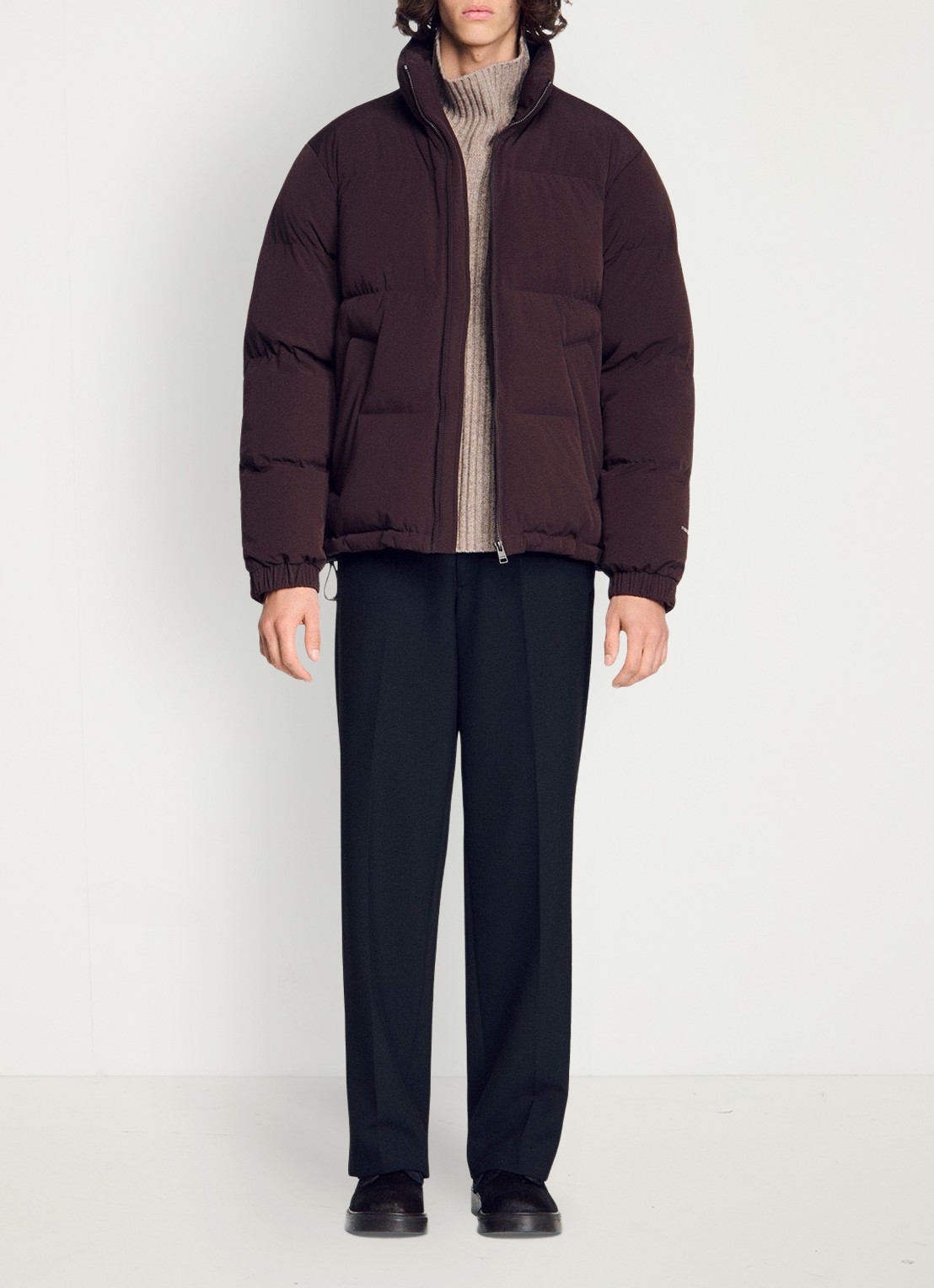 Sandro Puffer jas met logo - voorkant 3 chocoladebruin