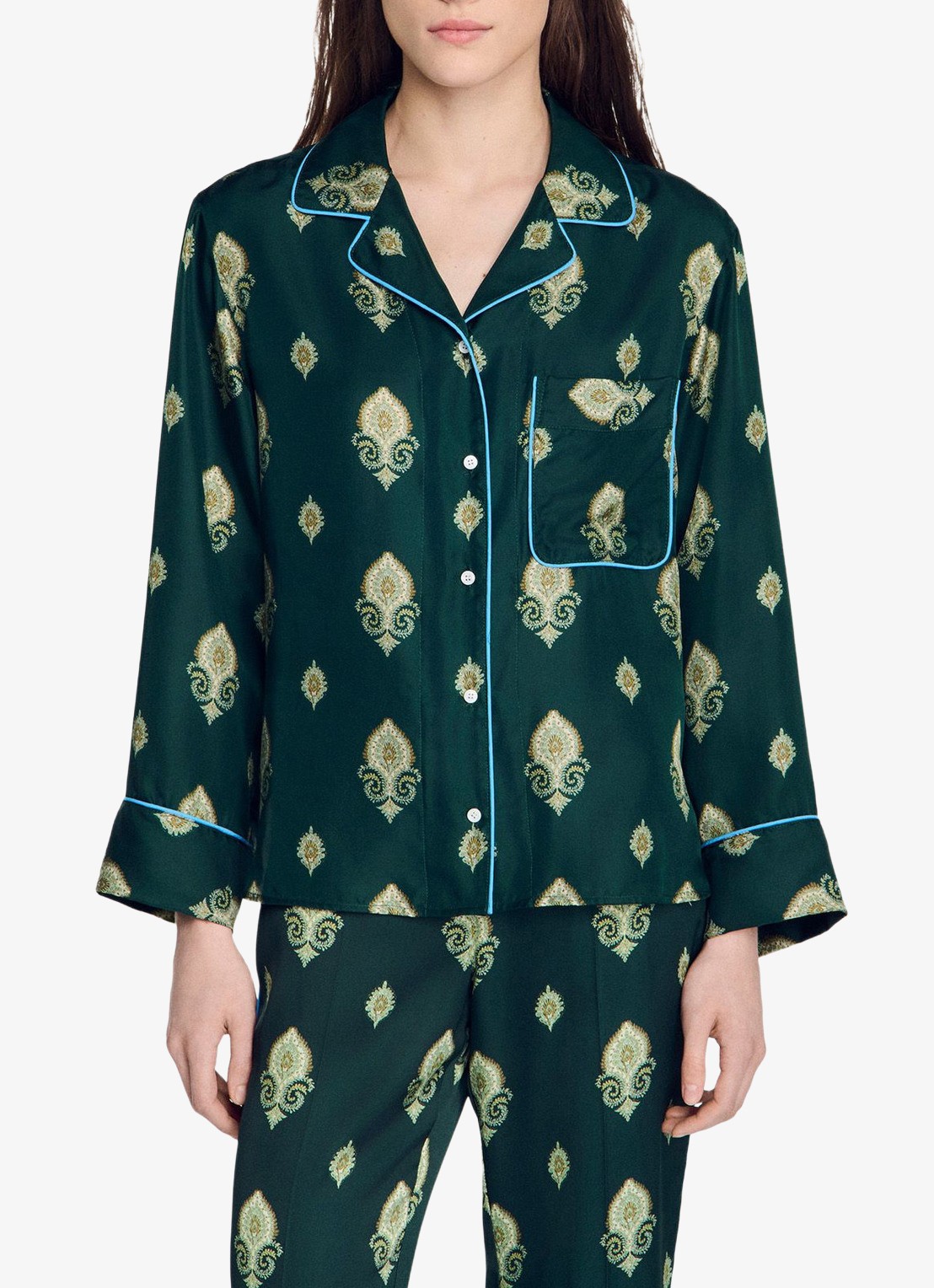 Sandro Pyjama blouse met paisley dessin - detail 4 groen