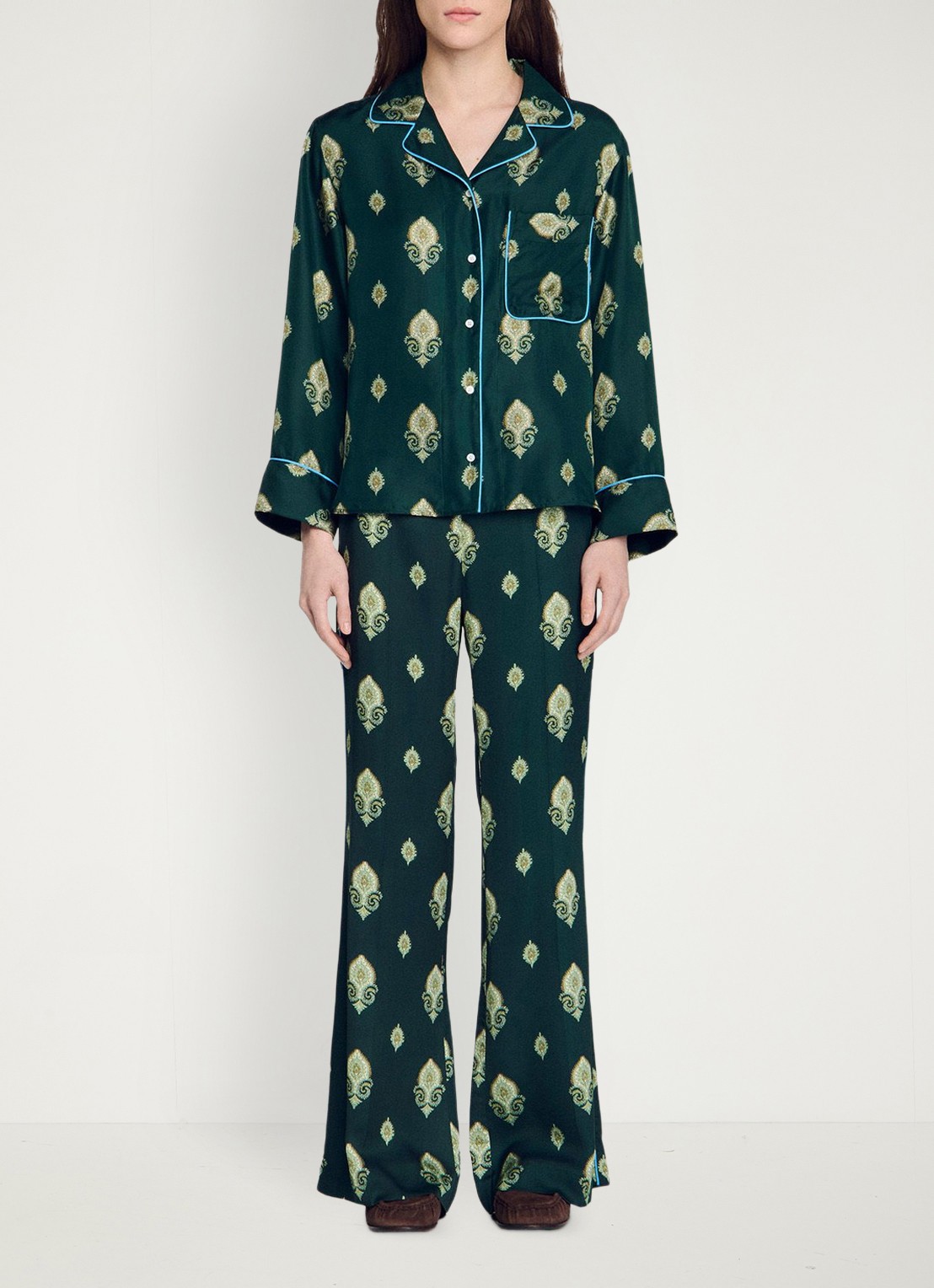 Sandro Pyjama blouse met paisley dessin - detail 5 groen