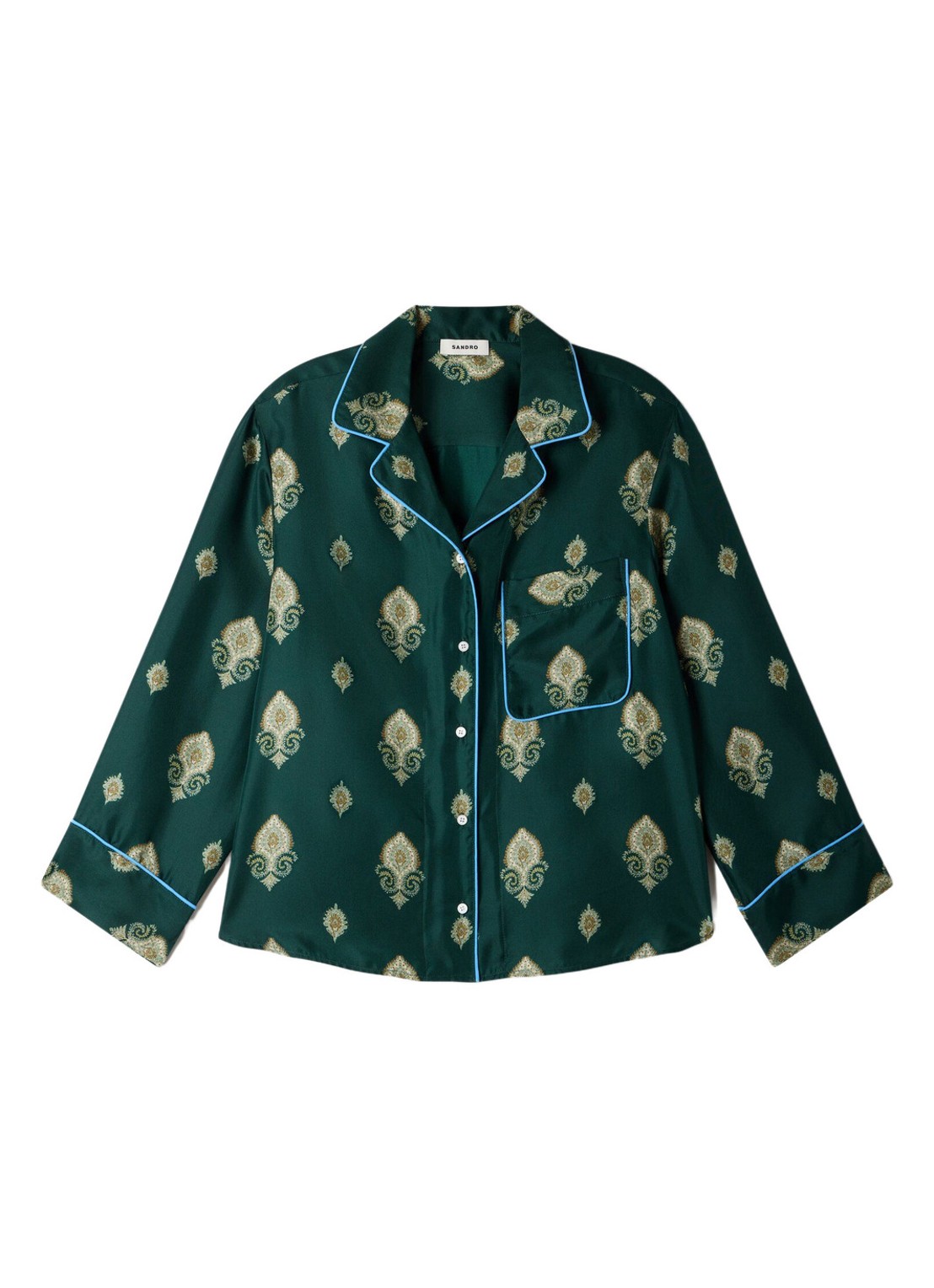 Sandro Pyjama blouse met paisley dessin - voorkant groen