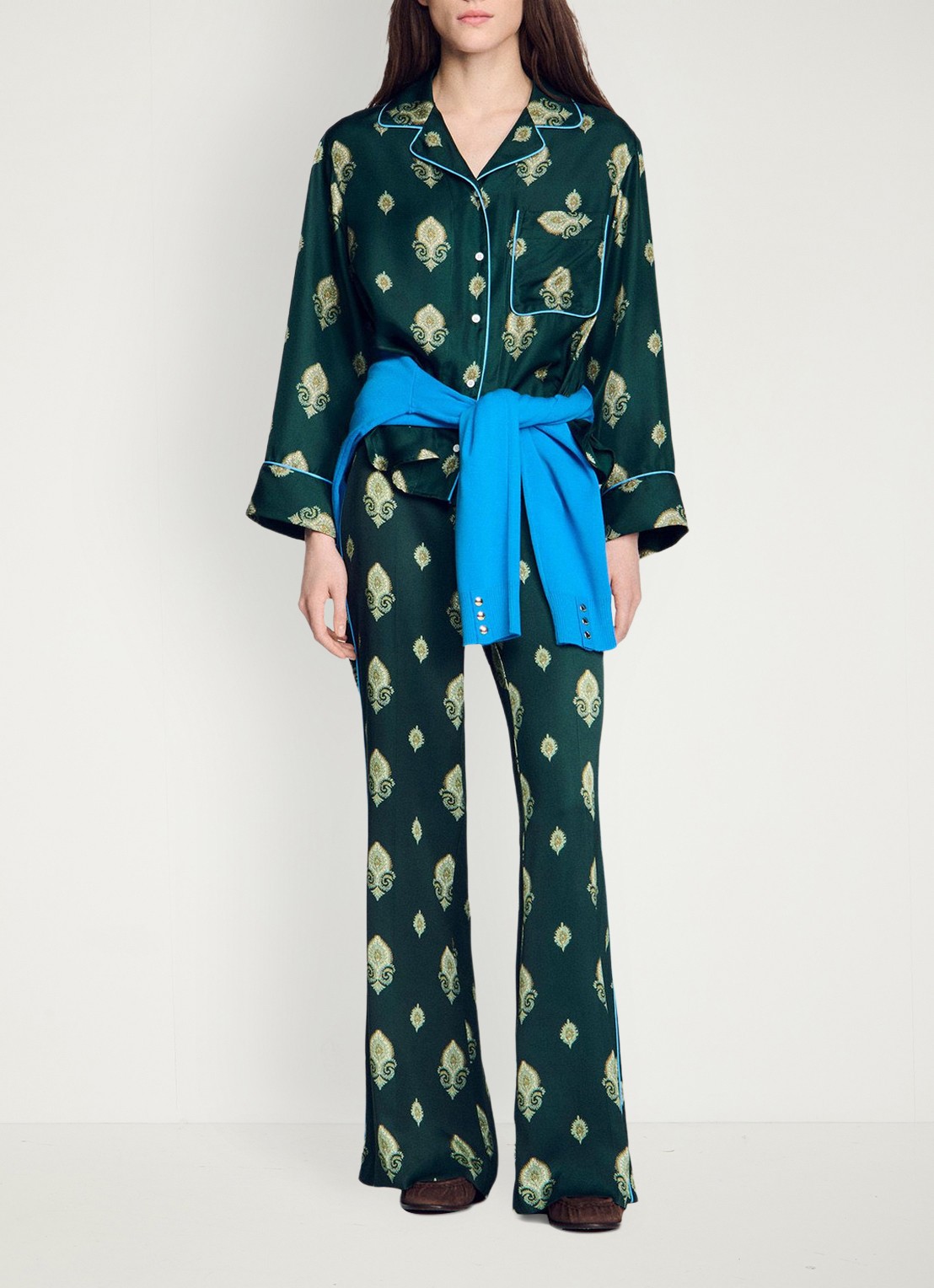 Sandro Pyjama blouse met paisley dessin - voorkant 2 groen