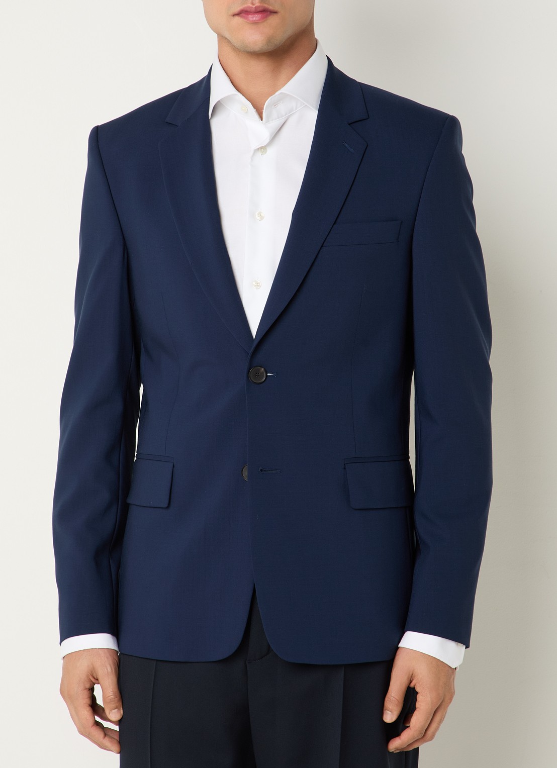 Sandro Regular fit colbert van scheerwol met klepzakken  - detail donkerblauw