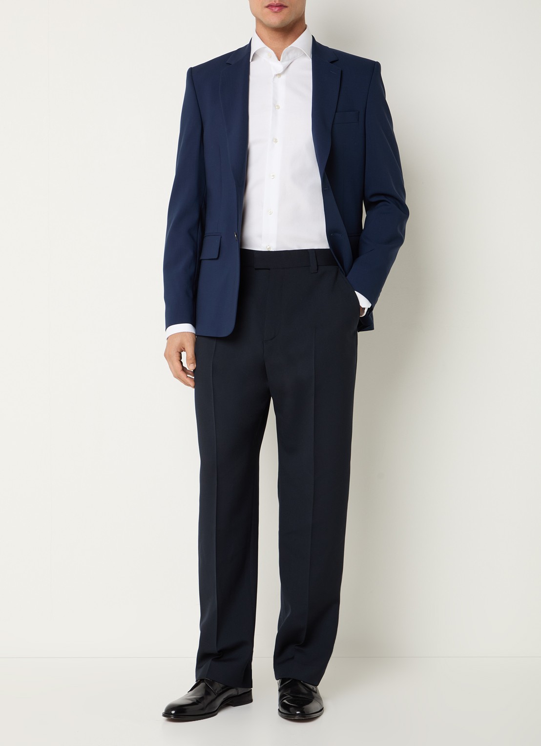 Sandro Regular fit colbert van scheerwol met klepzakken  - voorkant 6 donkerblauw