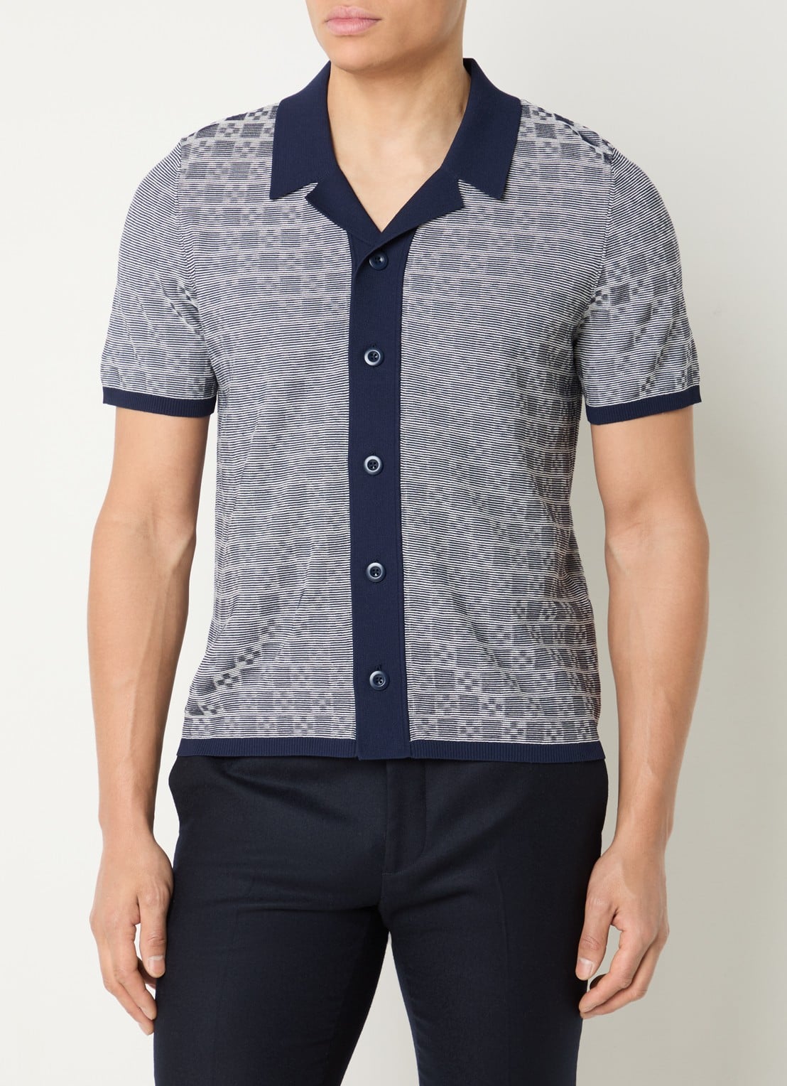 Sandro Regular fit fijngebreid overhemd met structuur - detail donkerblauw