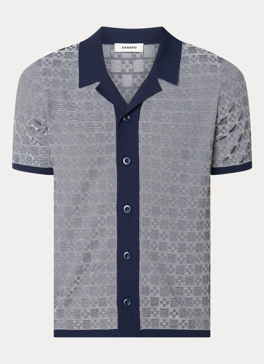 Sandro Regular fit fijngebreid overhemd met structuur - voorkant 3 donkerblauw