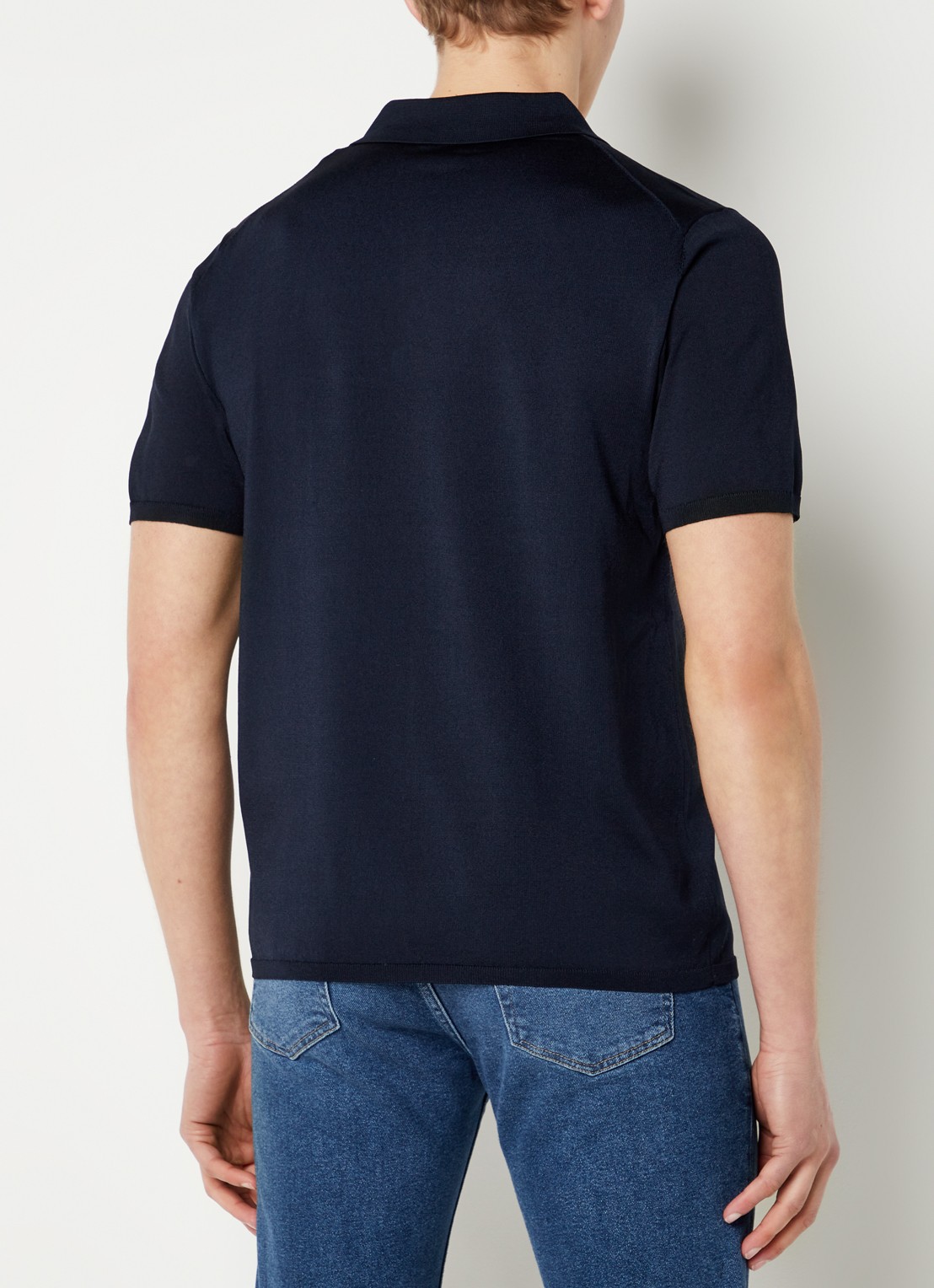 Sandro Regular fit fijngebreide polo met stretch  - achterkant 2 donkerblauw