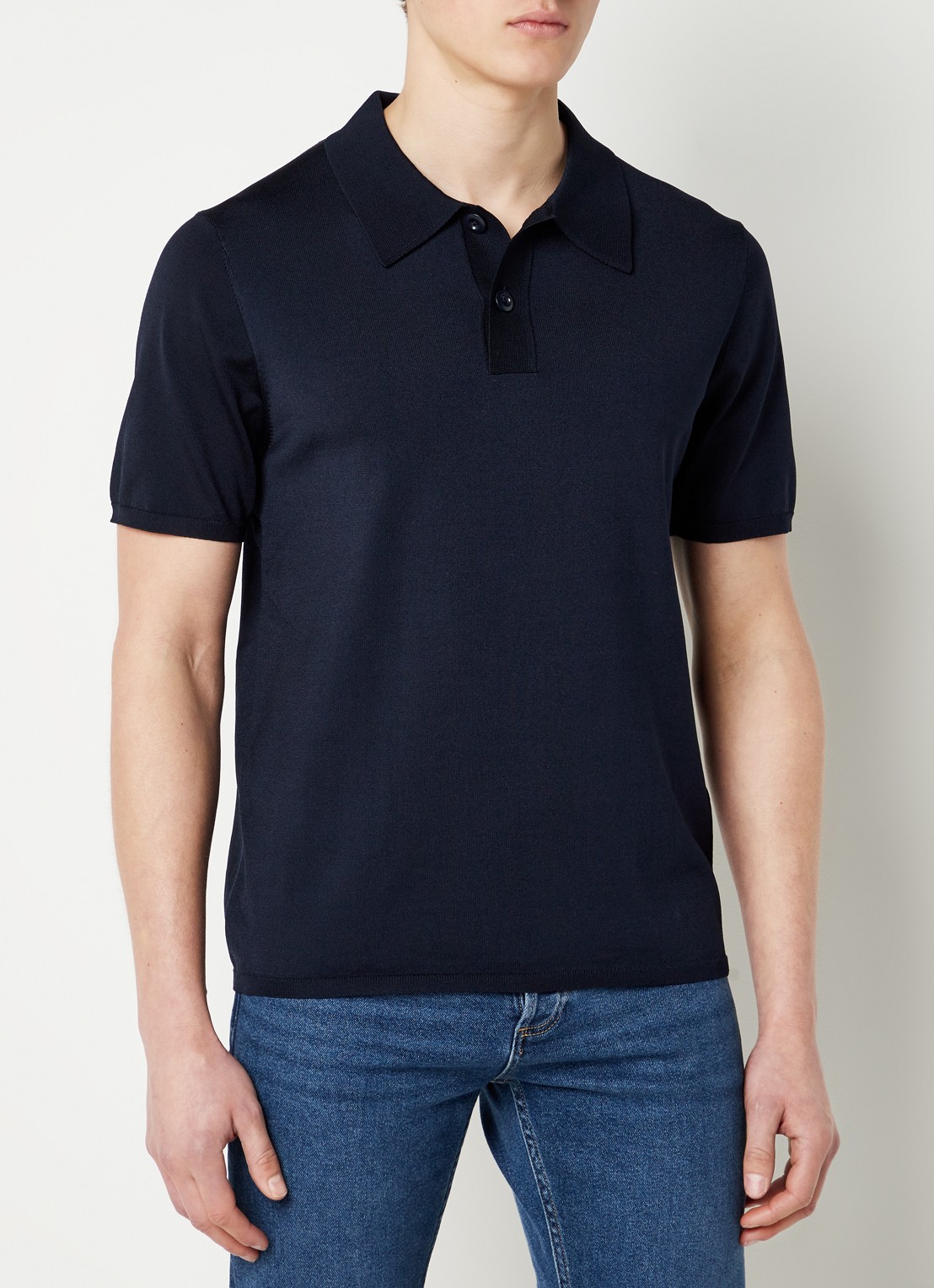 Sandro Regular fit fijngebreide polo met stretch  - detail donkerblauw