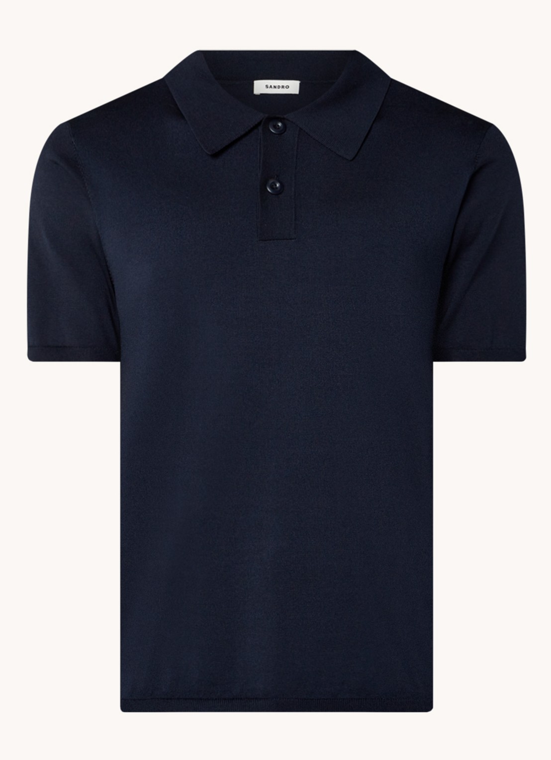 Sandro Regular fit fijngebreide polo met stretch  - voorkant 3 donkerblauw