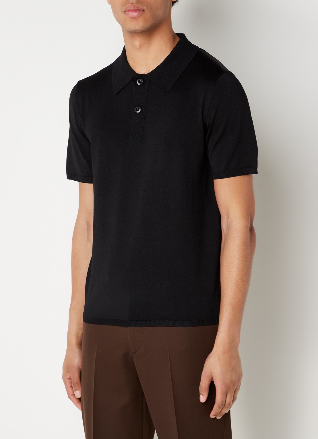 Sandro Regular fit fijngebreide polo met stretch  - detail 4 zwart