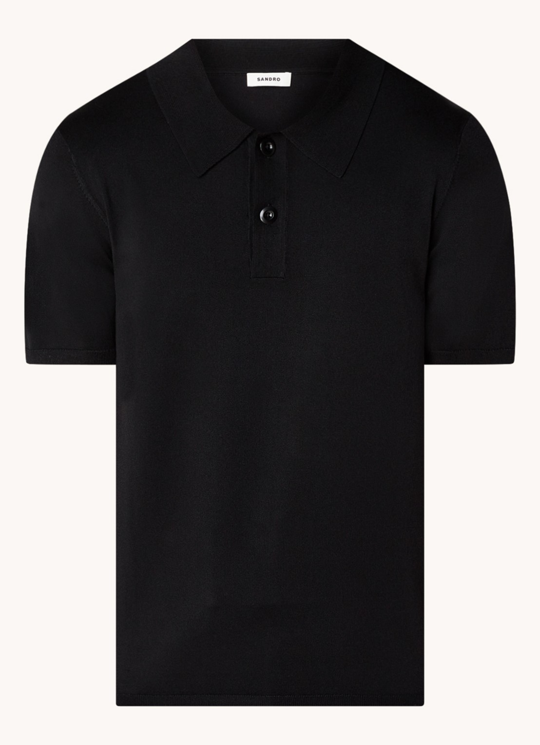 Sandro Regular fit fijngebreide polo met stretch  - voorkant 2 zwart