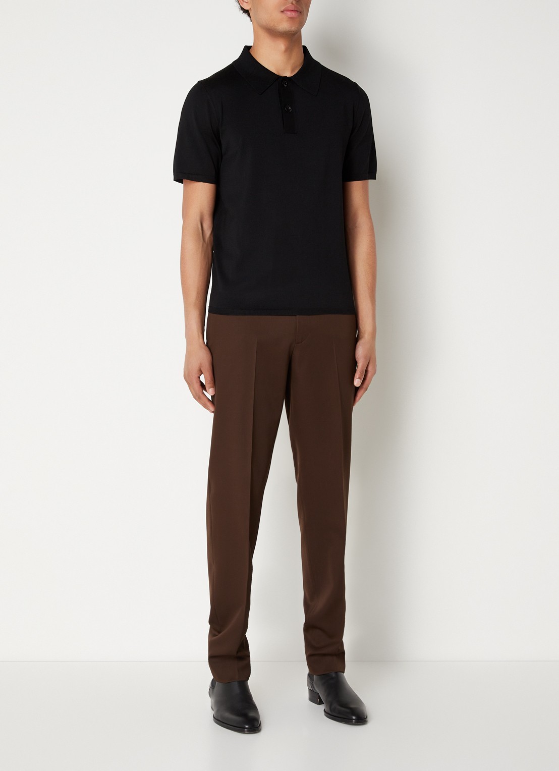 Sandro Regular fit fijngebreide polo met stretch  - voorkant 3 zwart