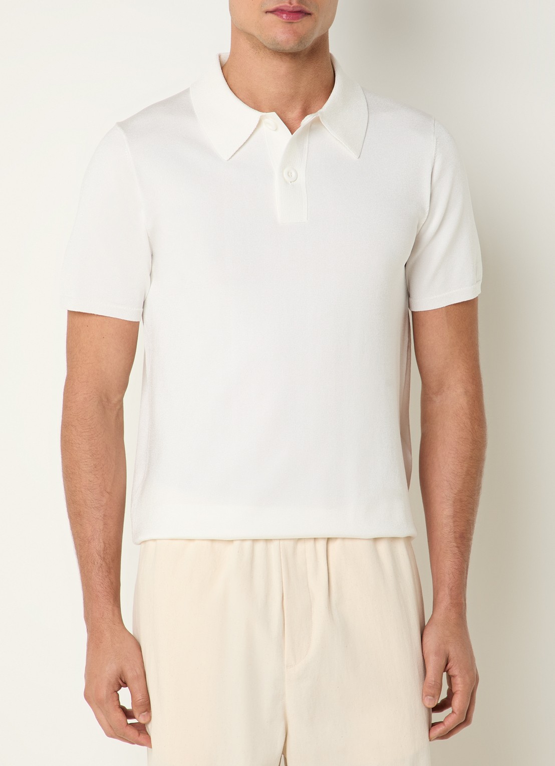 Sandro Regular fit fijngebreide polo met stretch  - detail 4 wit