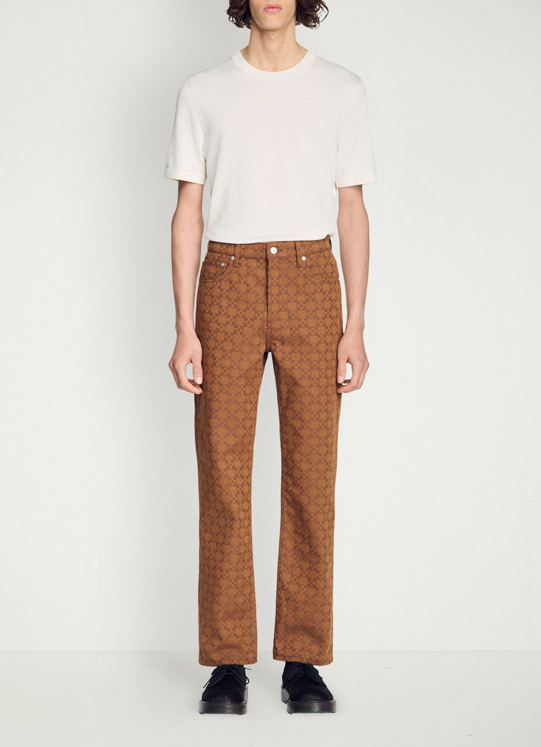 Sandro Regular fit jeans met gekleurde wassing en ruitdessin - detail 3 camel