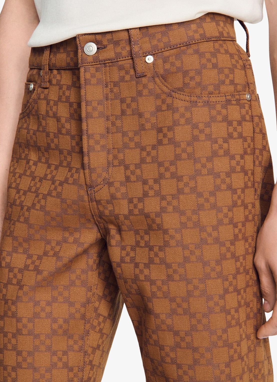Sandro Regular fit jeans met gekleurde wassing en ruitdessin - detail 4 camel