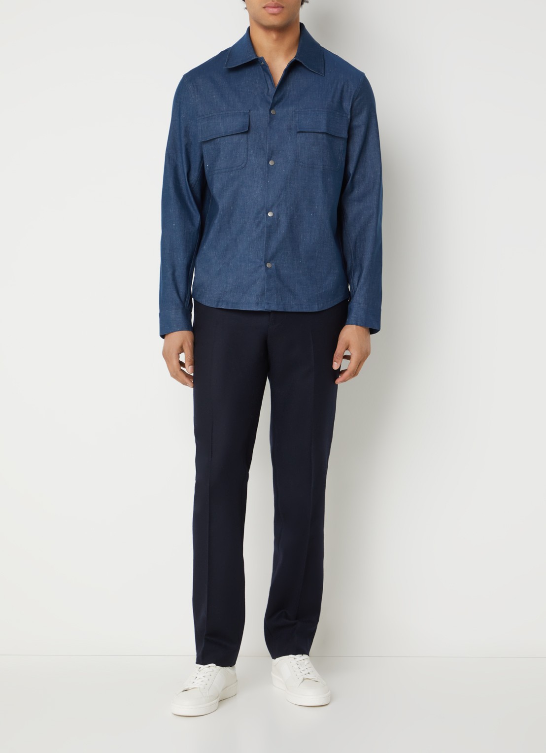 Sandro Regular fit overhemd in linnenblend met borstzakken - voorkant 4 indigo