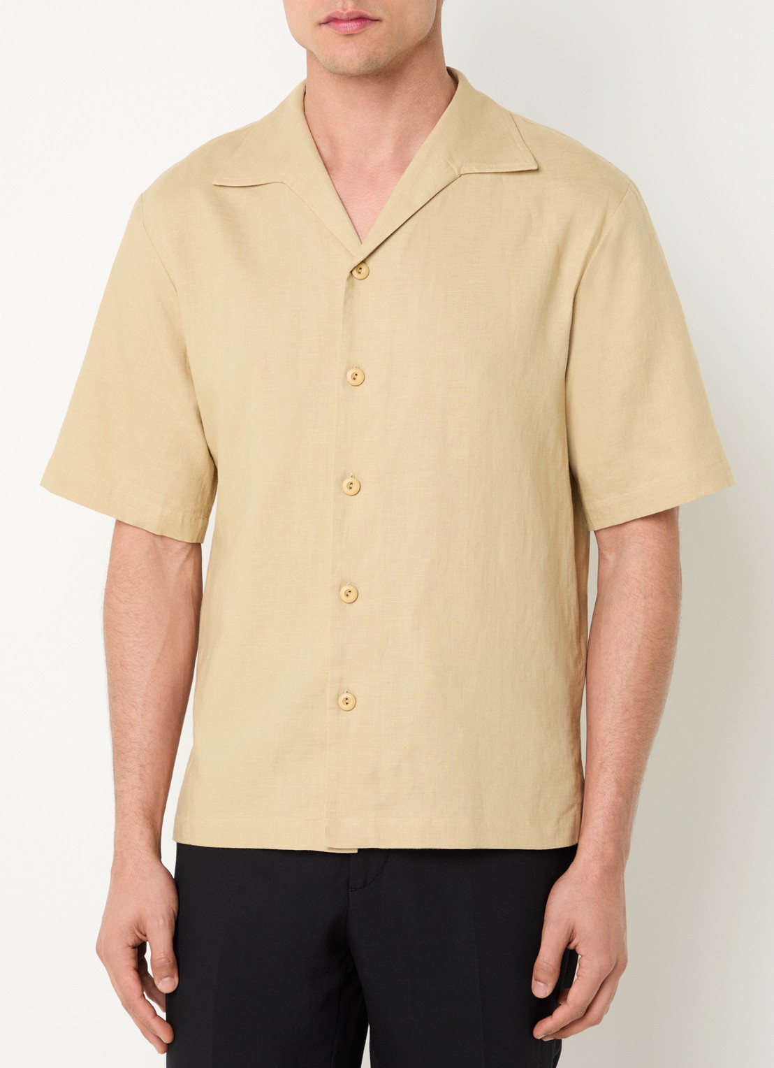 Sandro Regular fit overhemd in linnenblend - detail beige