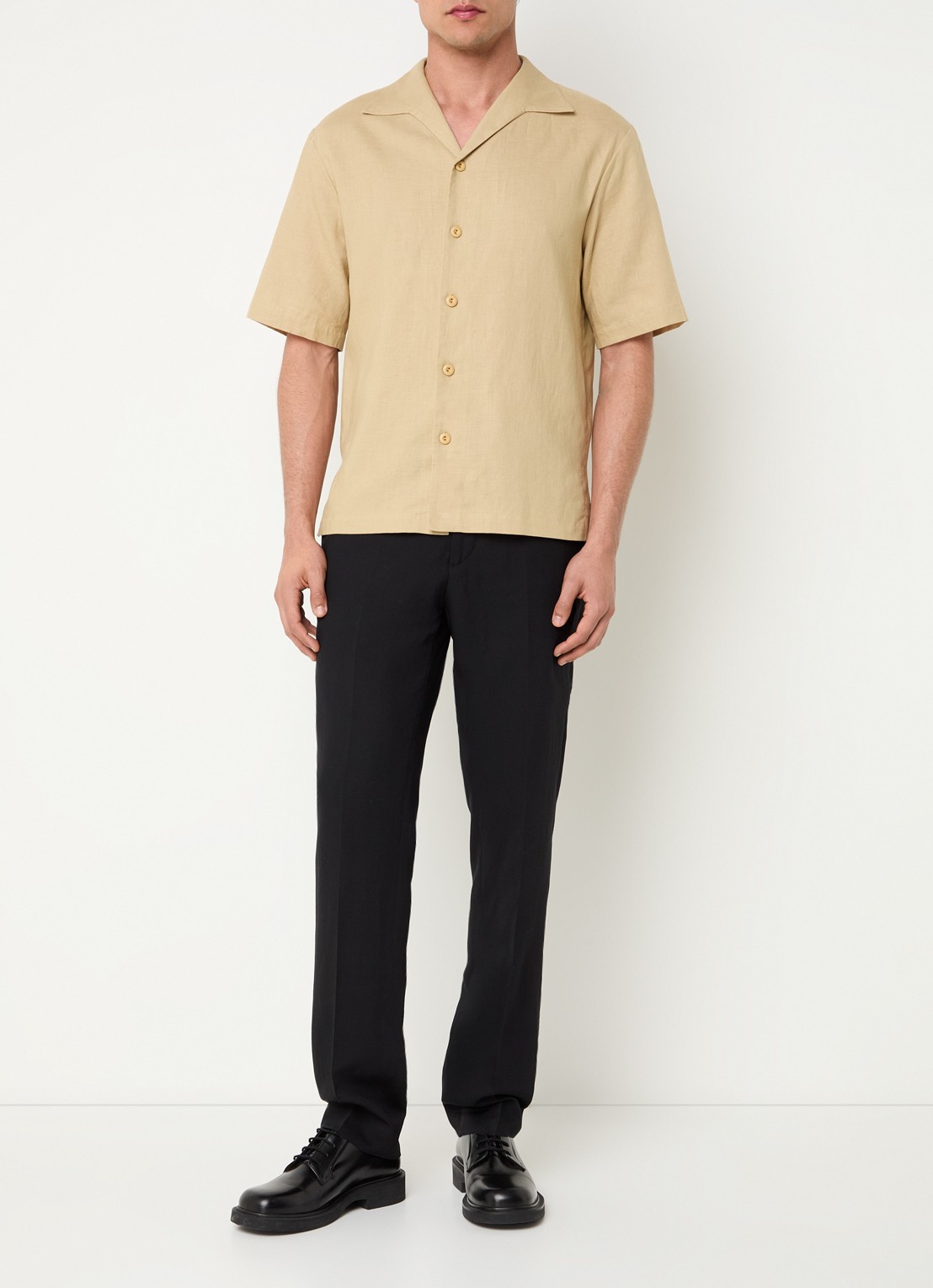Sandro Regular fit overhemd in linnenblend - voorkant 4 beige