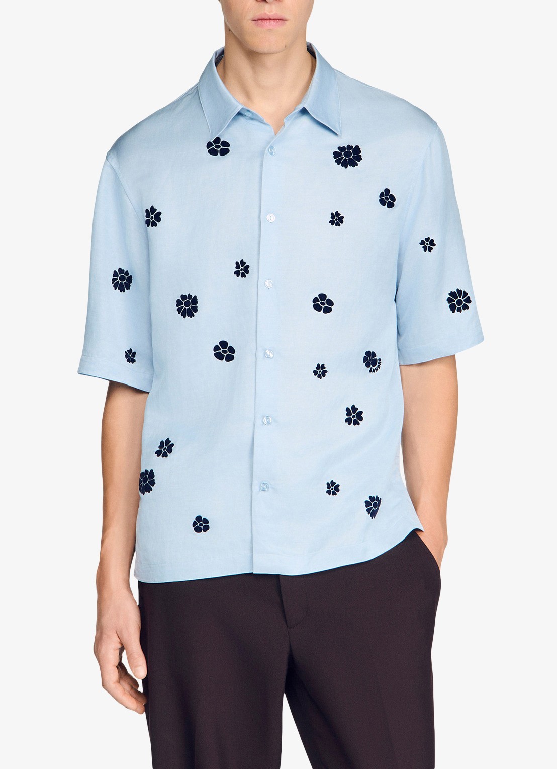 Sandro Regular fit overhemd met bloemenprint - detail 3 lichtblauw