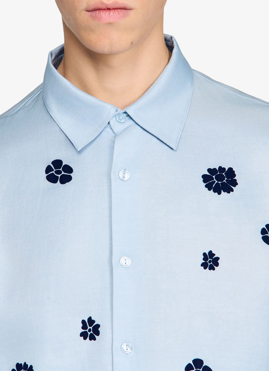 Sandro Regular fit overhemd met bloemenprint - detail 4 lichtblauw
