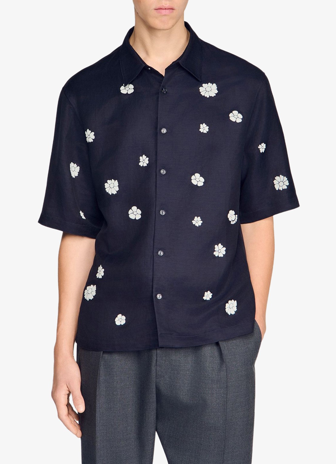 Sandro Regular fit overhemd met bloemenprint - detail 3 donkerblauw
