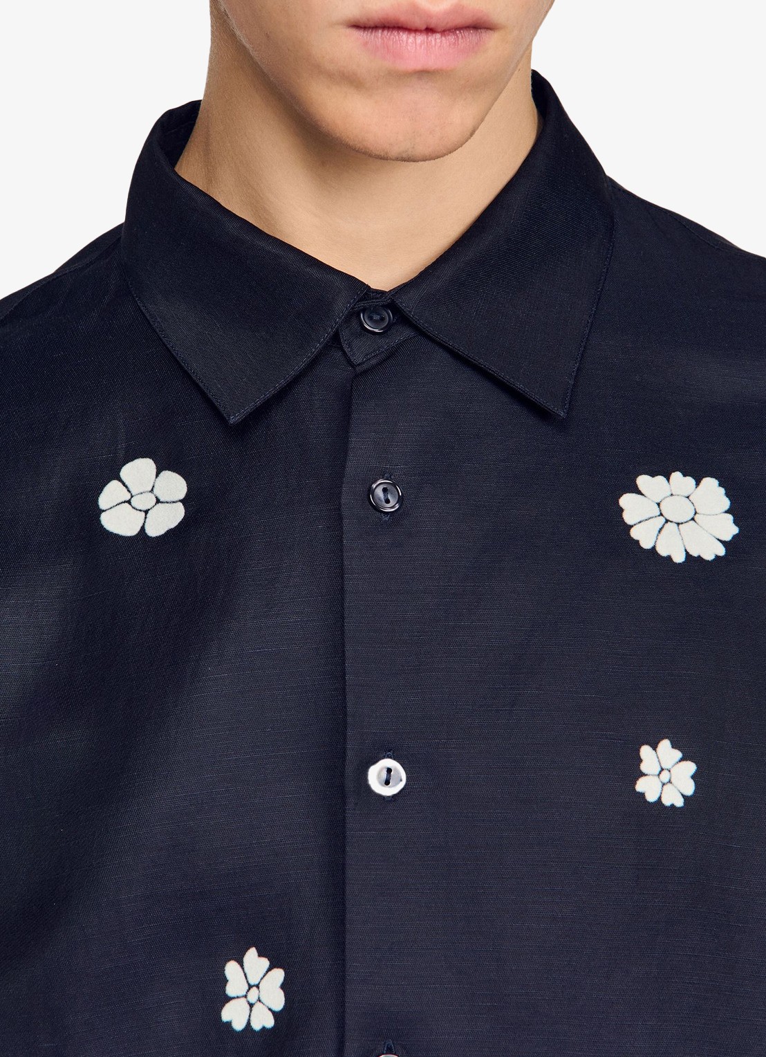 Sandro Regular fit overhemd met bloemenprint - detail 4 donkerblauw