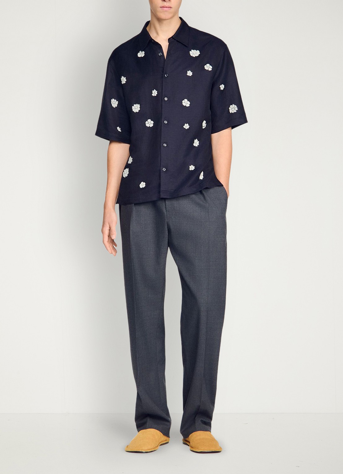 Sandro Regular fit overhemd met bloemenprint - voorkant 2 donkerblauw