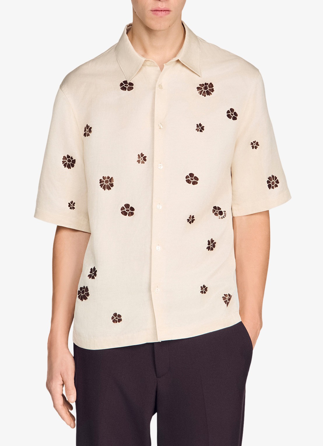 Sandro Regular fit overhemd met bloemenprint - detail 2 ivoor