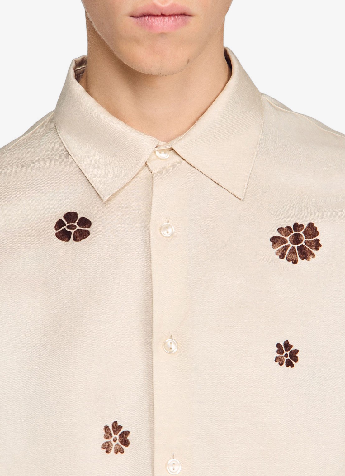 Sandro Regular fit overhemd met bloemenprint - detail 3 ivoor