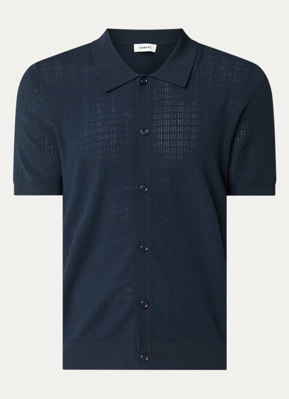Sandro Regular fit overhemd met opengewerkt dessin - voorkant donkerblauw