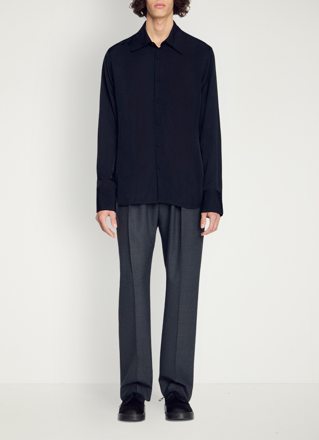Sandro Regular fit overhemd met plooien - voorkant 6 zwart