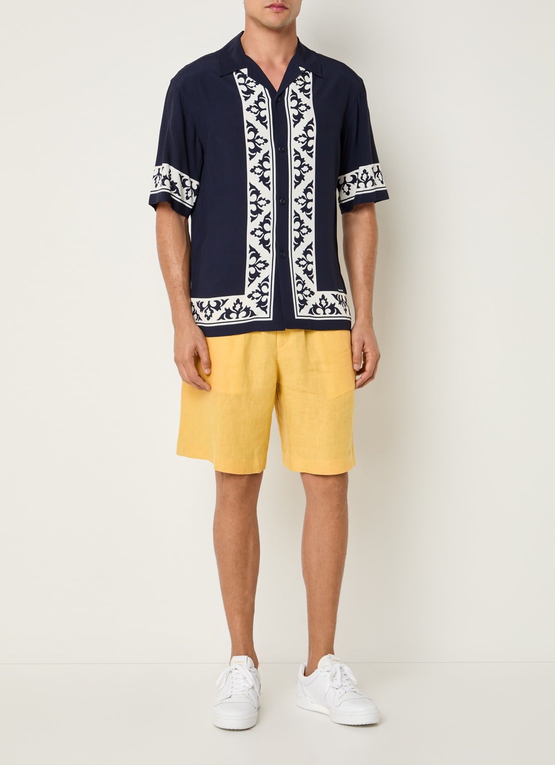 Sandro Regular fit overhemd met print - voorkant 4 donkerblauw