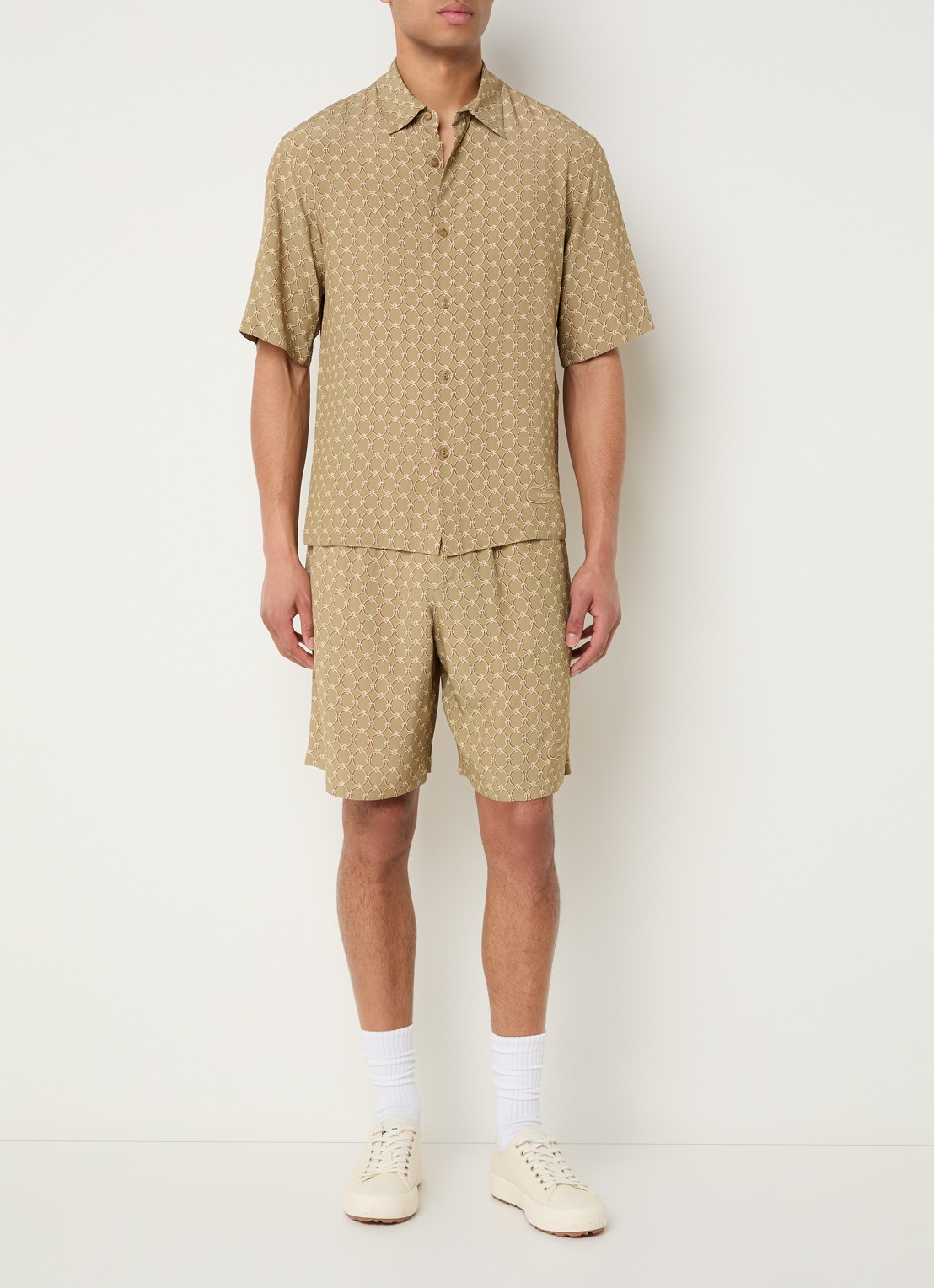 Sandro Regular fit overhemd met print - voorkant 4 khaki