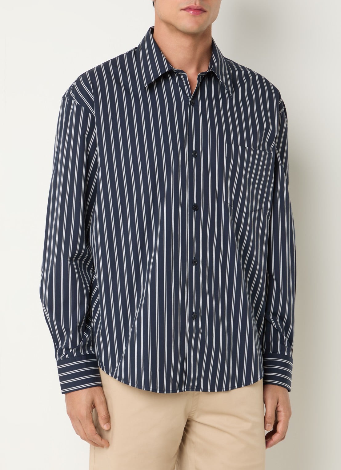 Sandro Regular fit overhemd met streepprint - detail 4 donkerblauw