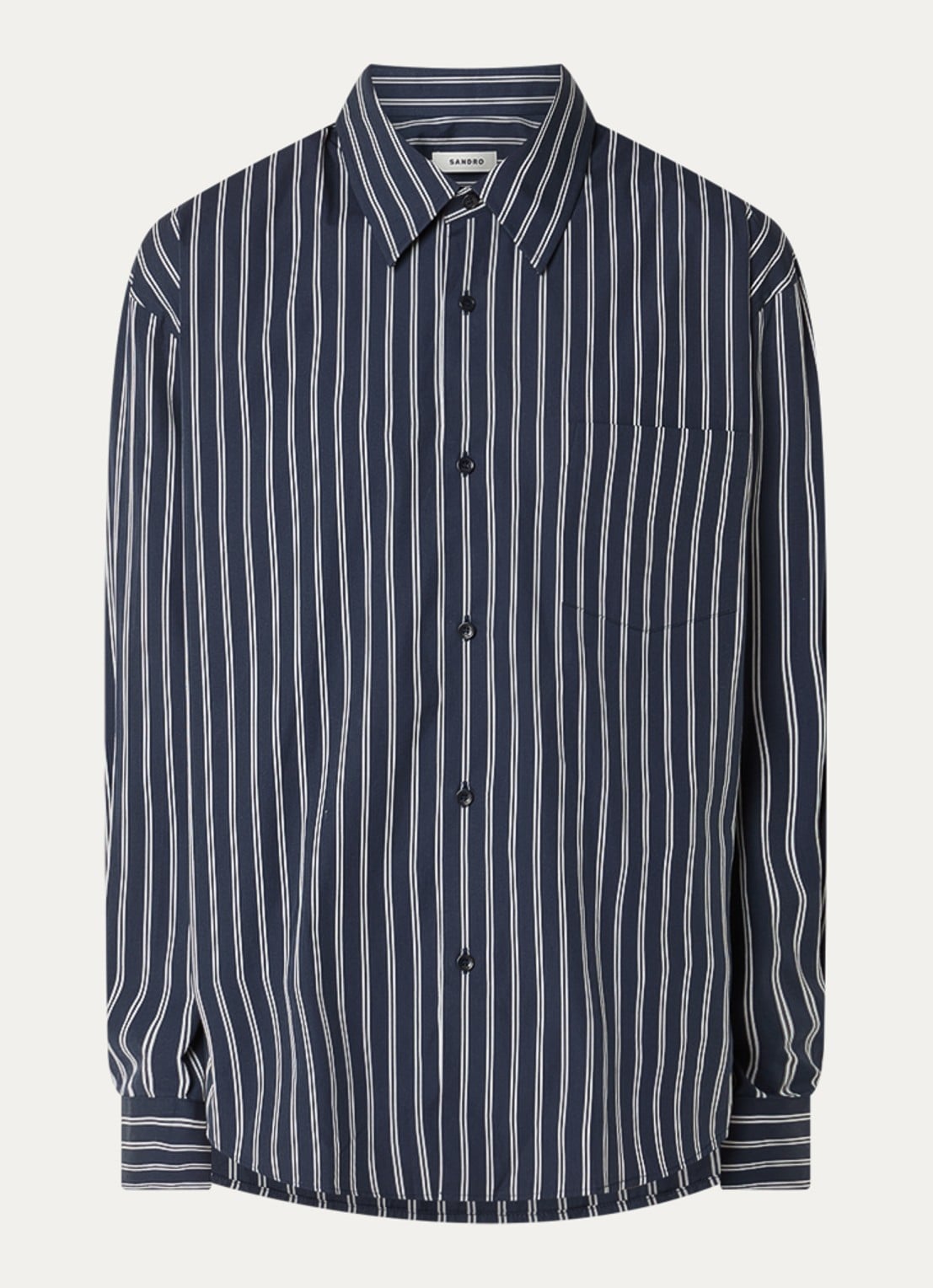 Sandro Regular fit overhemd met streepprint - voorkant donkerblauw