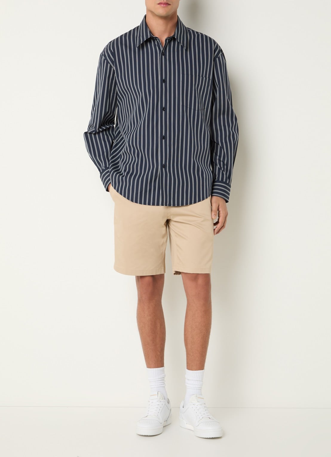 Sandro Regular fit overhemd met streepprint - voorkant 2 donkerblauw