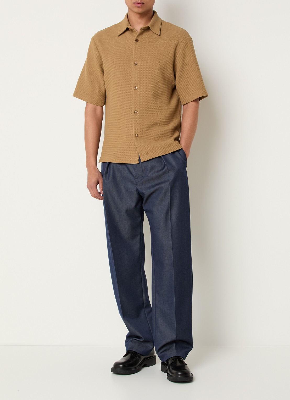Sandro Regular fit overhemd met stretch - voorkant 2 camel