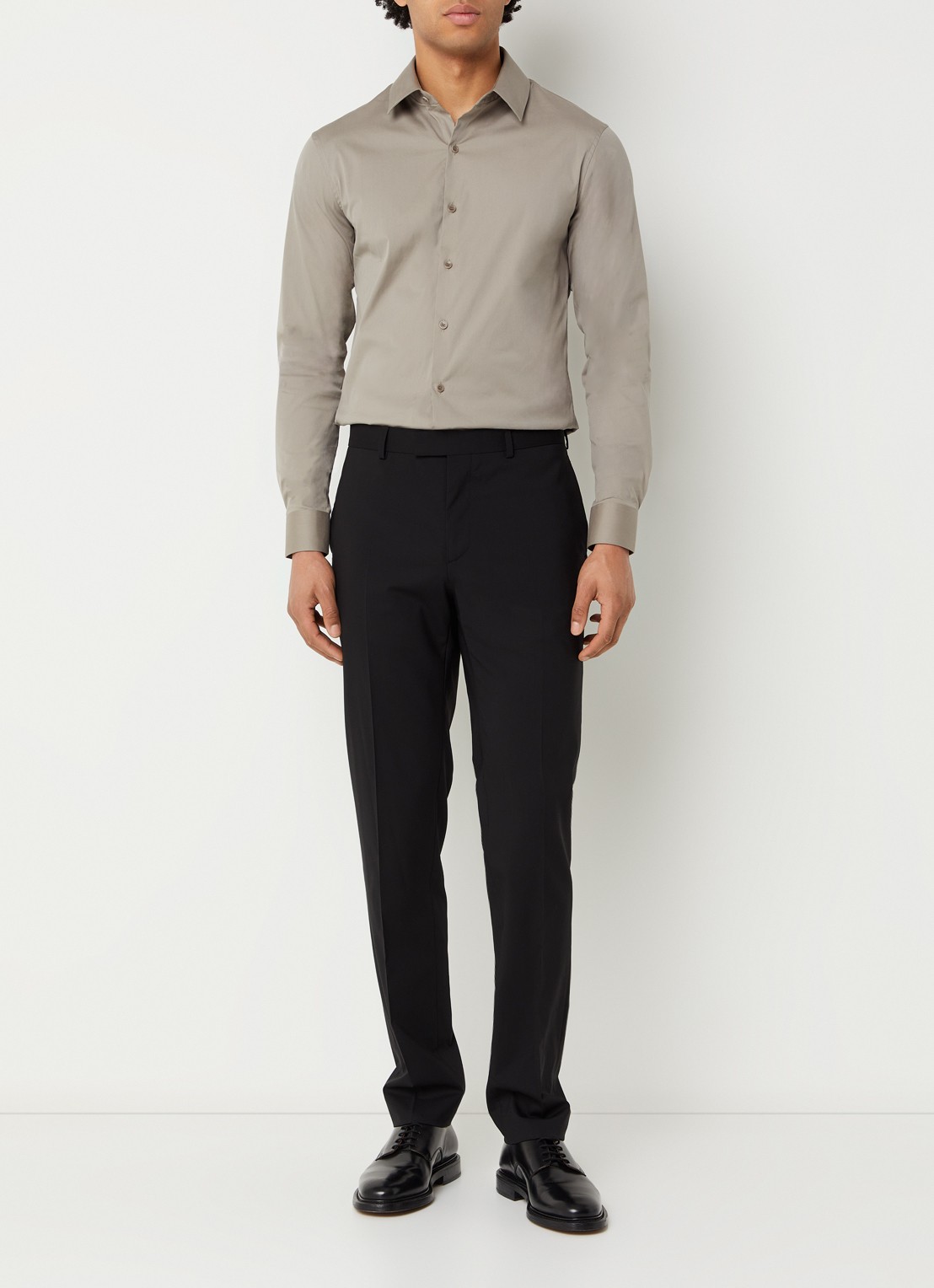 Sandro Regular fit overhemd met stretch - voorkant 2 donkerkhaki