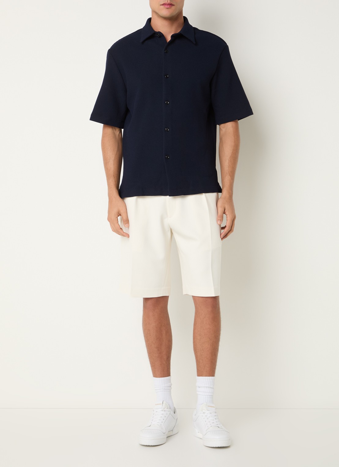 Sandro Regular fit overhemd met stretch - voorkant 3 donkerblauw