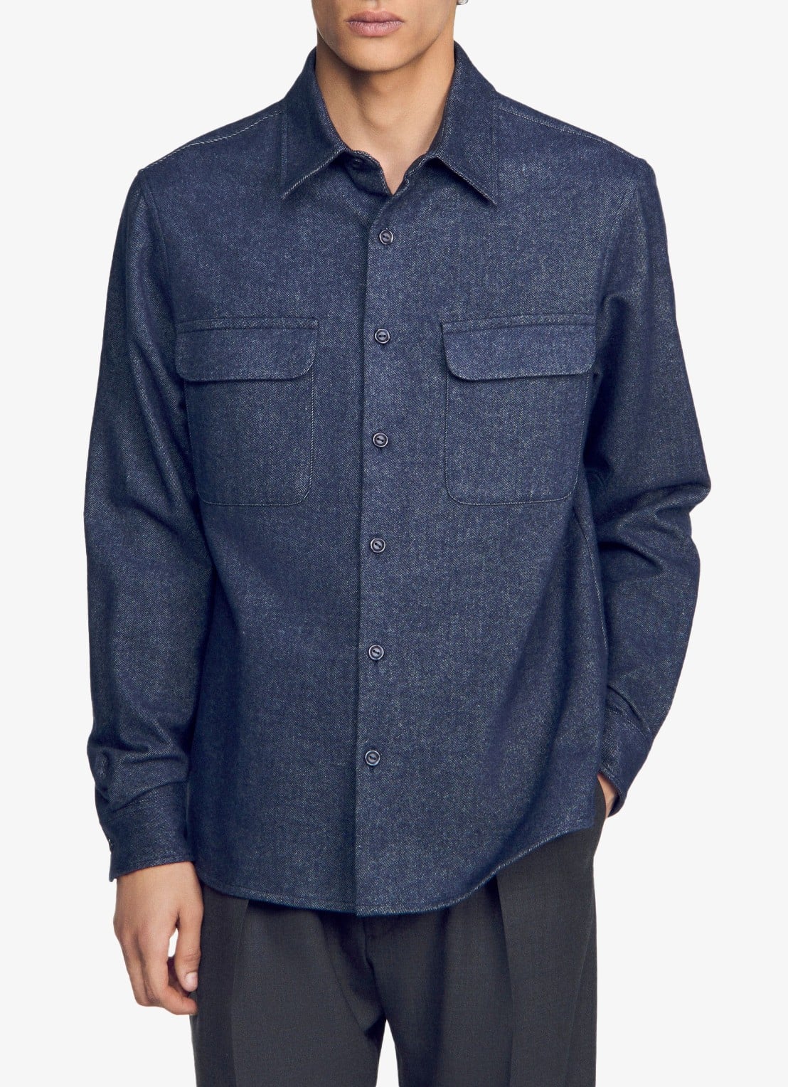 Sandro Regular fit overshirt met borstzak - detail 3 blauw